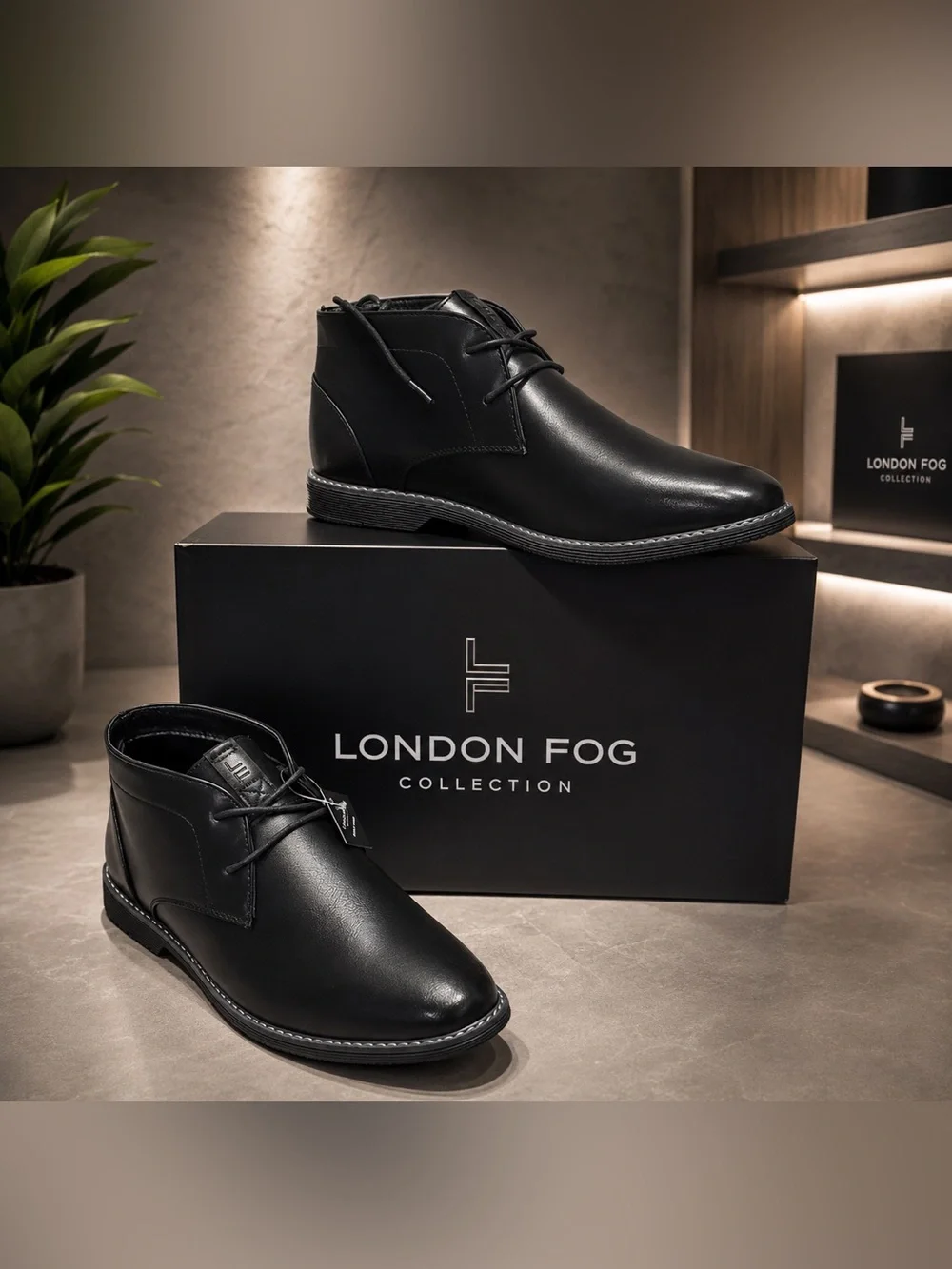 London Fog Black Leather Men’s Chukka Boots